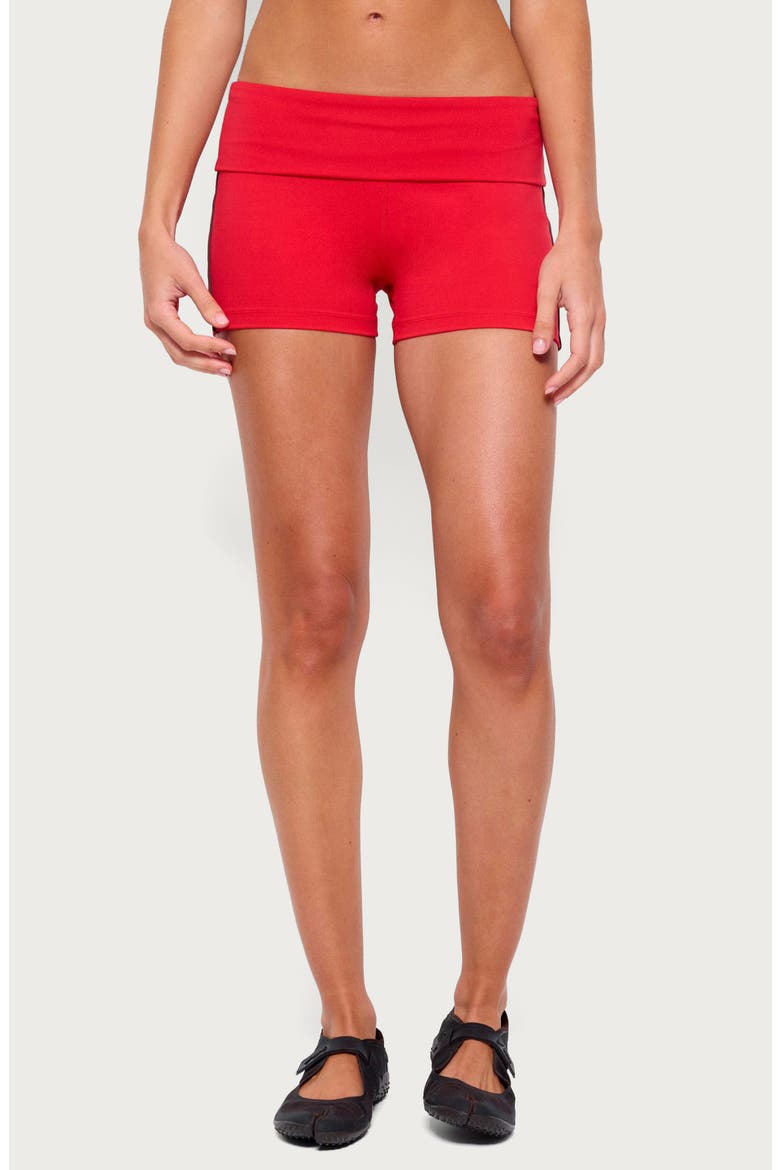 Ambar Contrast Stripe Foldover Shorts, Main, color, RED
