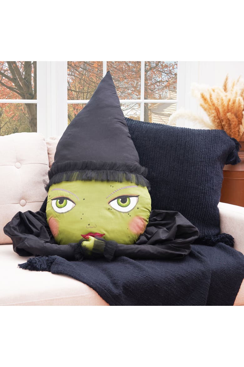 Resting Witch Face Zombinaland Halloween Decorative Soft Figurine Pillow, Alternate, color, Black