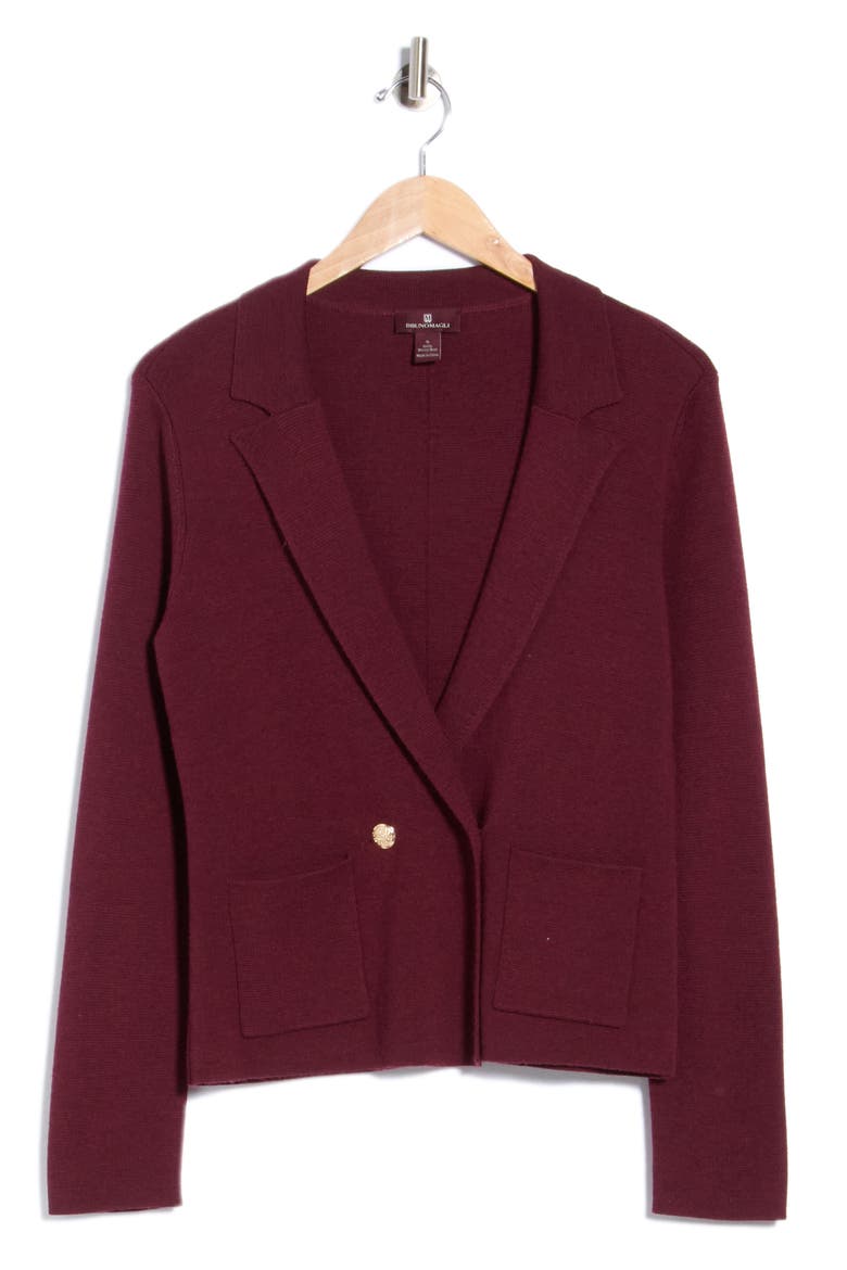 Double Breasted Merino Wool Sweater Blazer, Alternate, color, BORDEAUX