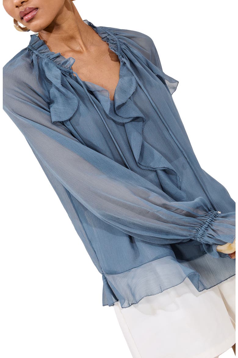 Ruffle Sheer Top, Alternate, color, BLUE