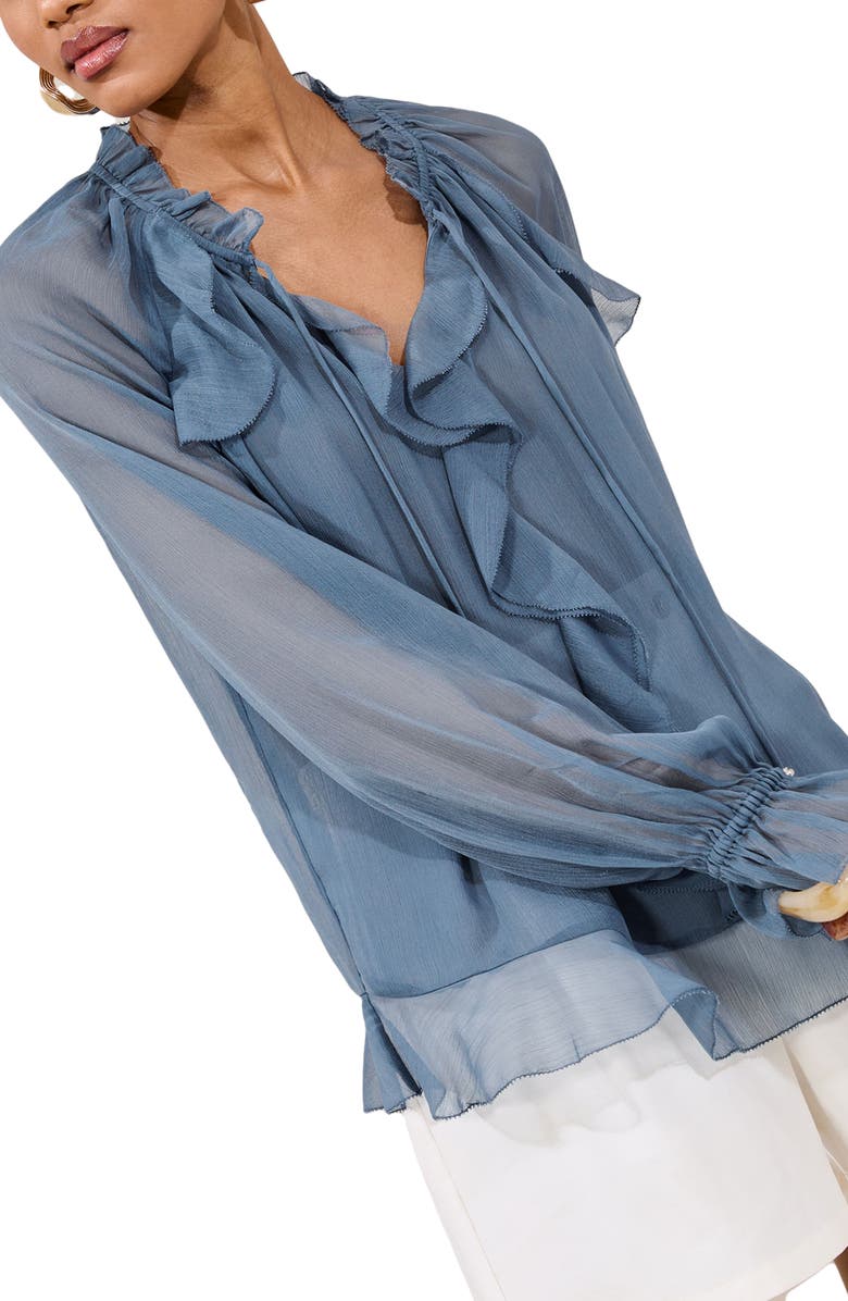 Lipsy Ruffle Sheer Top, Alternate, color, Blue