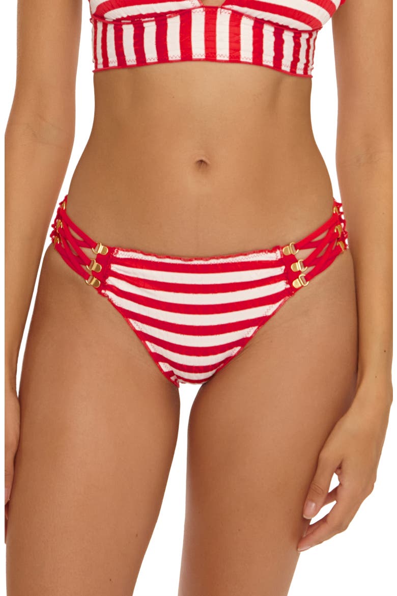 Sail Away Stripe Hipster Bikini Bottoms, Main, color, RUBY