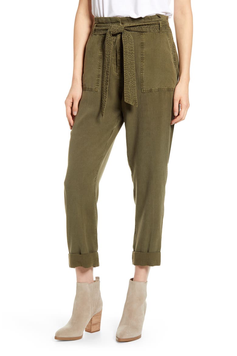 Paperbag Waist Pants, Main, color, OLIVE SARMA