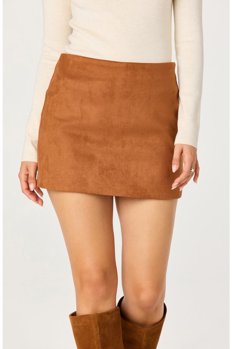 Faux Suede Miniskort, Alternate, color, COGNAC BROWN