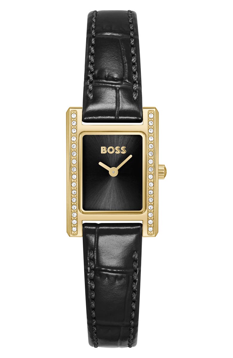 BOSS Lucy Precious Rectangular Watch, 18.5mm, Main, color, Black