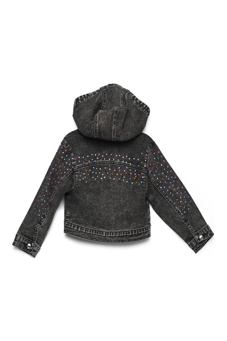 Kids' Crystal Embellished Hooded Denim Trucker Jacket, Alternate, color, BLACK WASH MULTI GEM