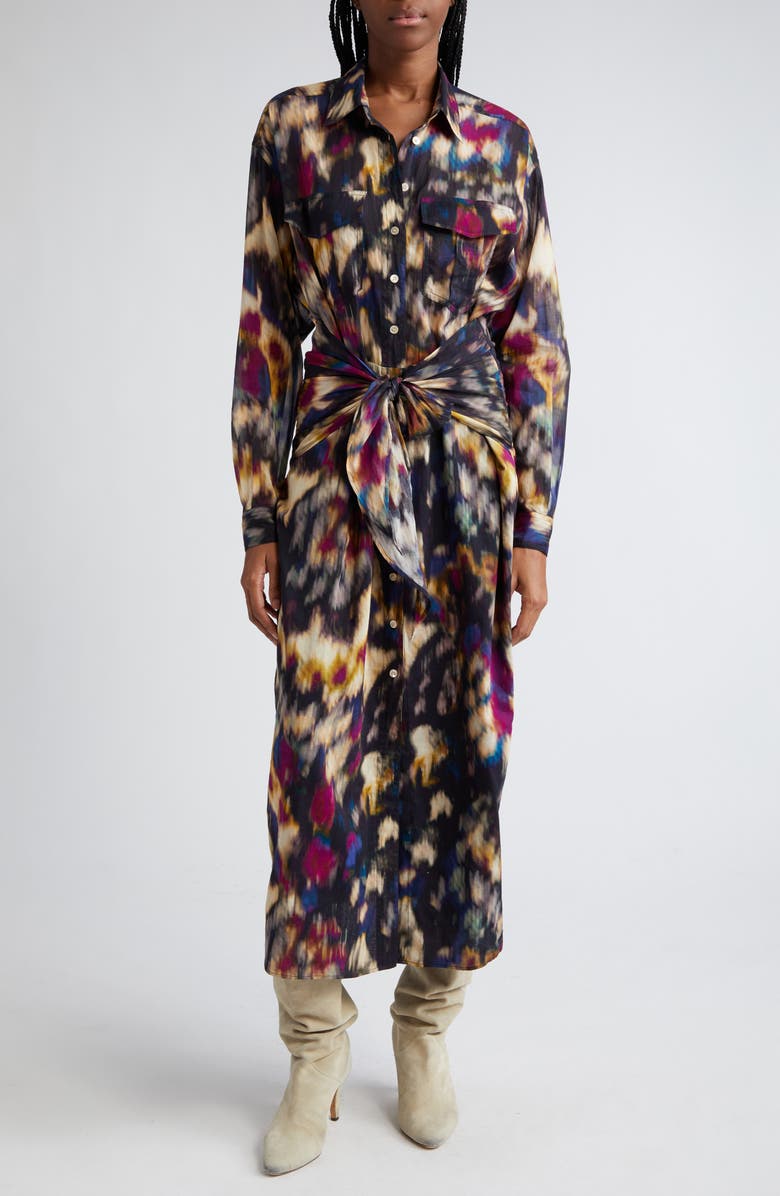 Isabel Marant Étoile Nesly Tie Front Long Sleeve Shirtdress, Main, color, 