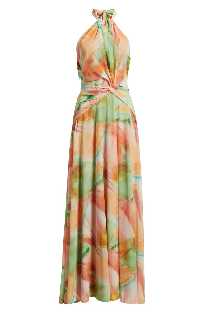 Black Halo Neriah Marble Print Halter Gown, Alternate, color, Marble Melody