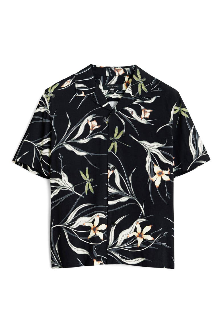 Avery Print Short Sleeve Button-Up Camp Shirt, Alternate, color, BLACK FLORAL