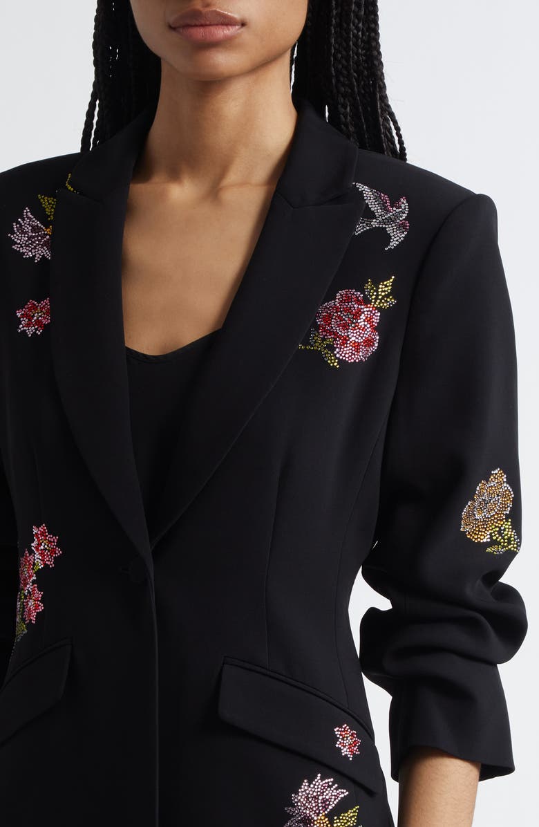 Cinq à Sept Cheyenne Crystal Flower Embellished Scrunched Blazer, Alternate, color, Black Multi
