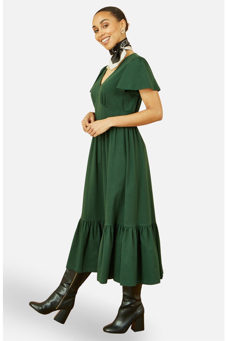 Cotton Jersey V-Neck Midi Dress, Alternate, color, Green