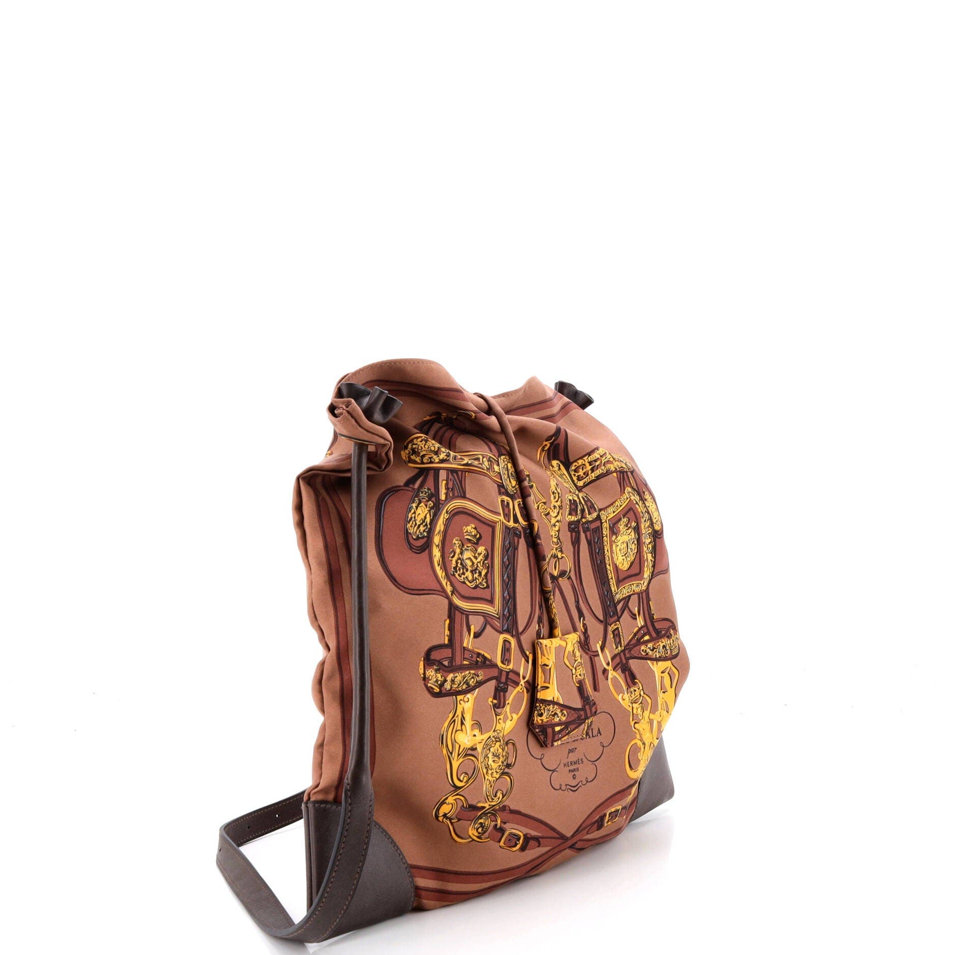Pre-Owned Hermes Silky City Bag Printed Silk and Leather PM, Alternate, color, Brown
