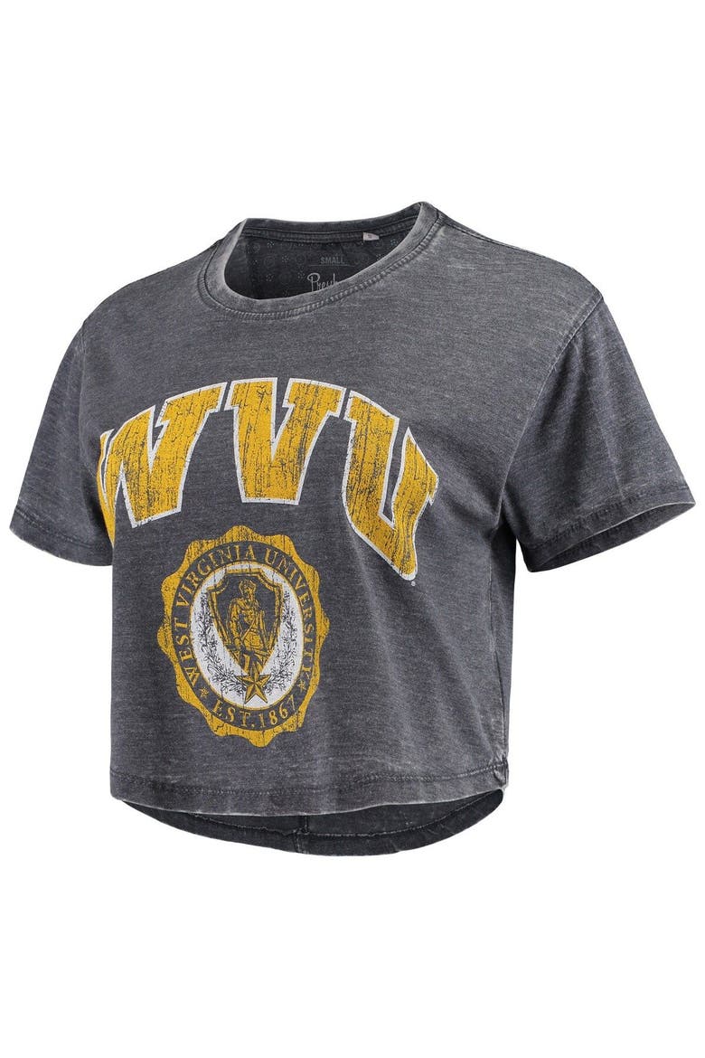 Women's Pressbox Navy West Virginia Mountaineers Edith Vintage Burnout Crop T-Shirt, Alternate, color, Navy