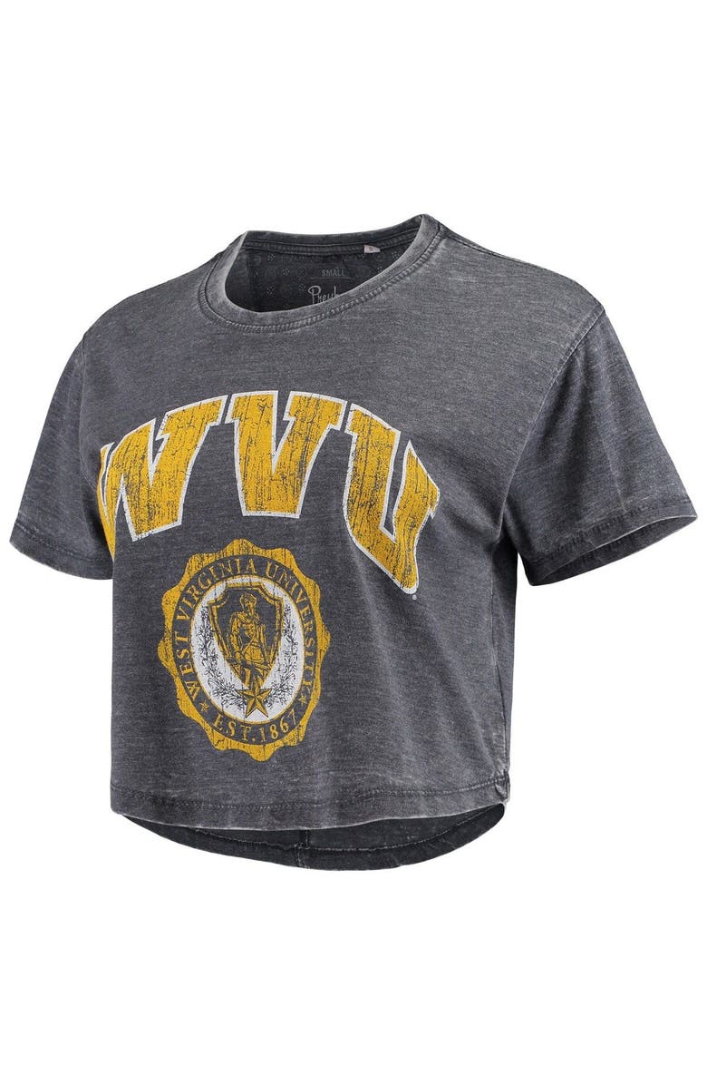 PRESSBOX Women's Pressbox Navy West Virginia Mountaineers Edith Vintage Burnout Crop T-Shirt, Alternate, color, Navy