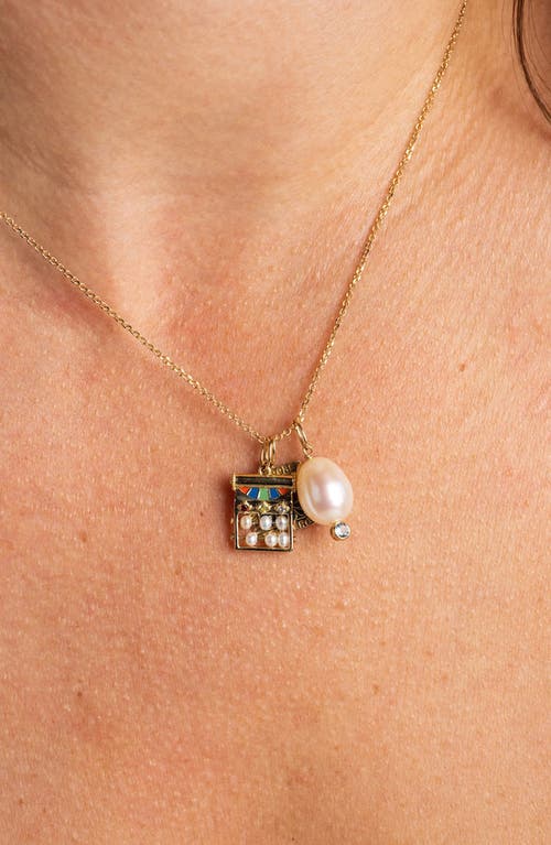 Local Eclectic Freshwater Pearl & Blue Topaz Charm In Gold