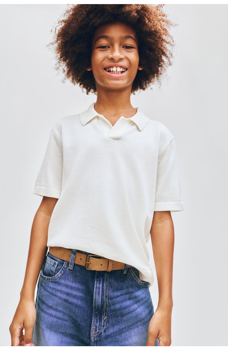 H&M Fine-knit cotton polo shirt, Main, color, Cream