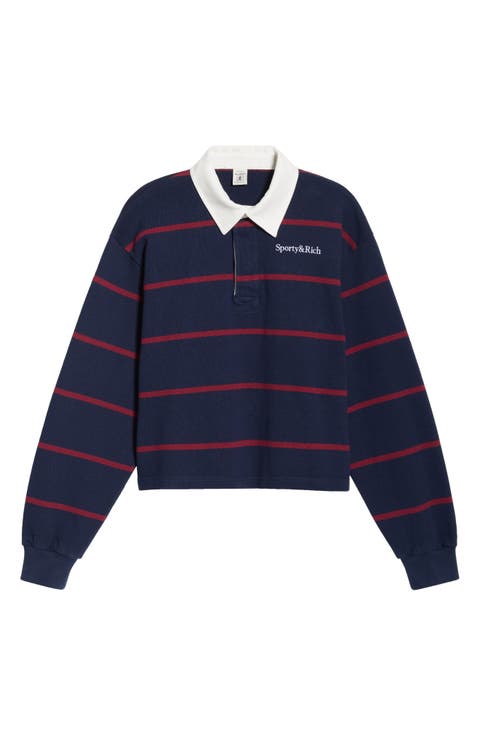 Serif Logo Embroidered Cotton Long Sleeve Rugby Polo