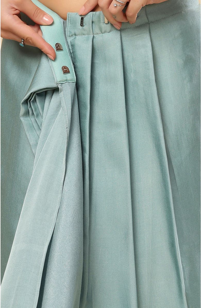 One Minute Saree<sup>®</sup> Meriel Silver Turquoise Crepe Satin Ready to Wear Saree, Alternate, color,