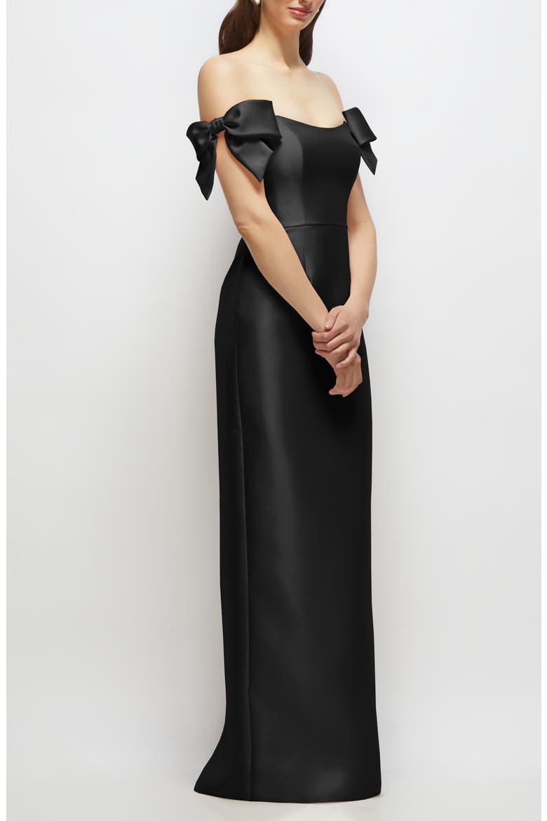 Off the Shoulder Satin Column Gown, Alternate, color, BLACK