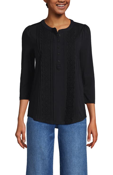 3/4 Sleeve Lightweight Jersey Embellished Top
