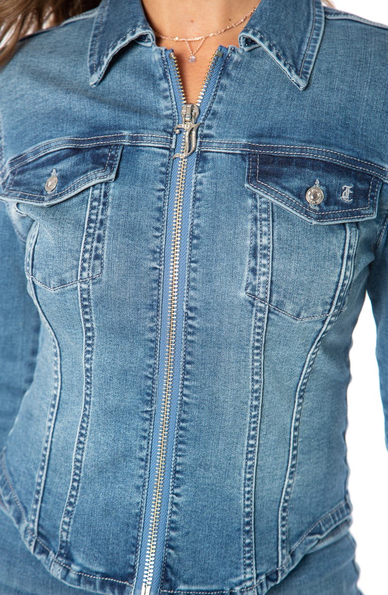 Juicy Couture Corset Style Front Zip Denim Jacket, Alternate, color, 