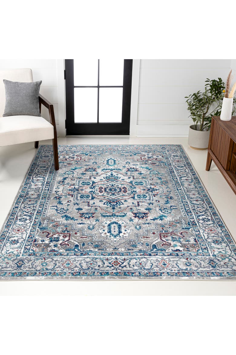 Modern Persian Vintage Medallion Area Rug, Alternate, color, Light Gray/Blue