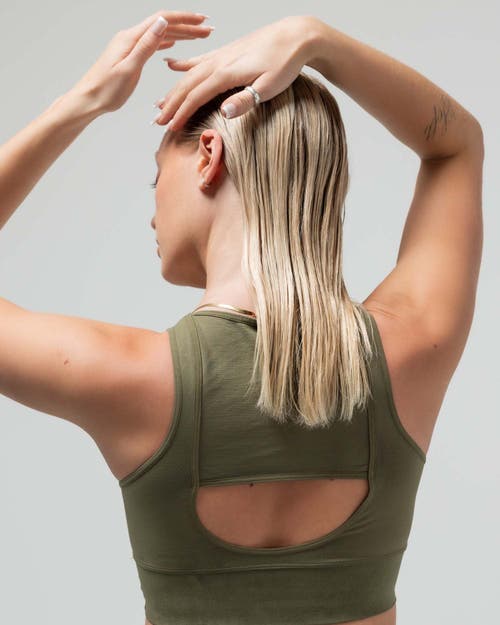 Reformer The Jersey Keyhole Sports Bra W/fused Waist Band In Green