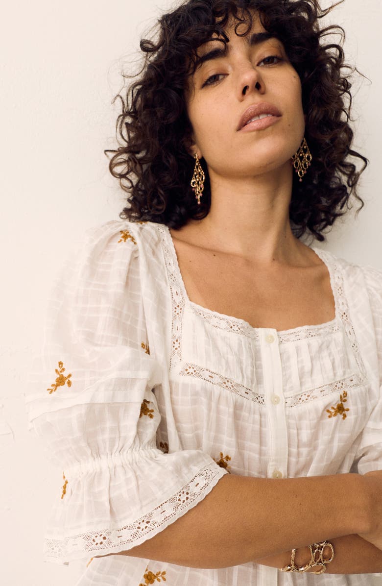 PER UNA BY M&S Floral Embroidered Lace Trim Button-Up Top, Alternate, color, Soft White