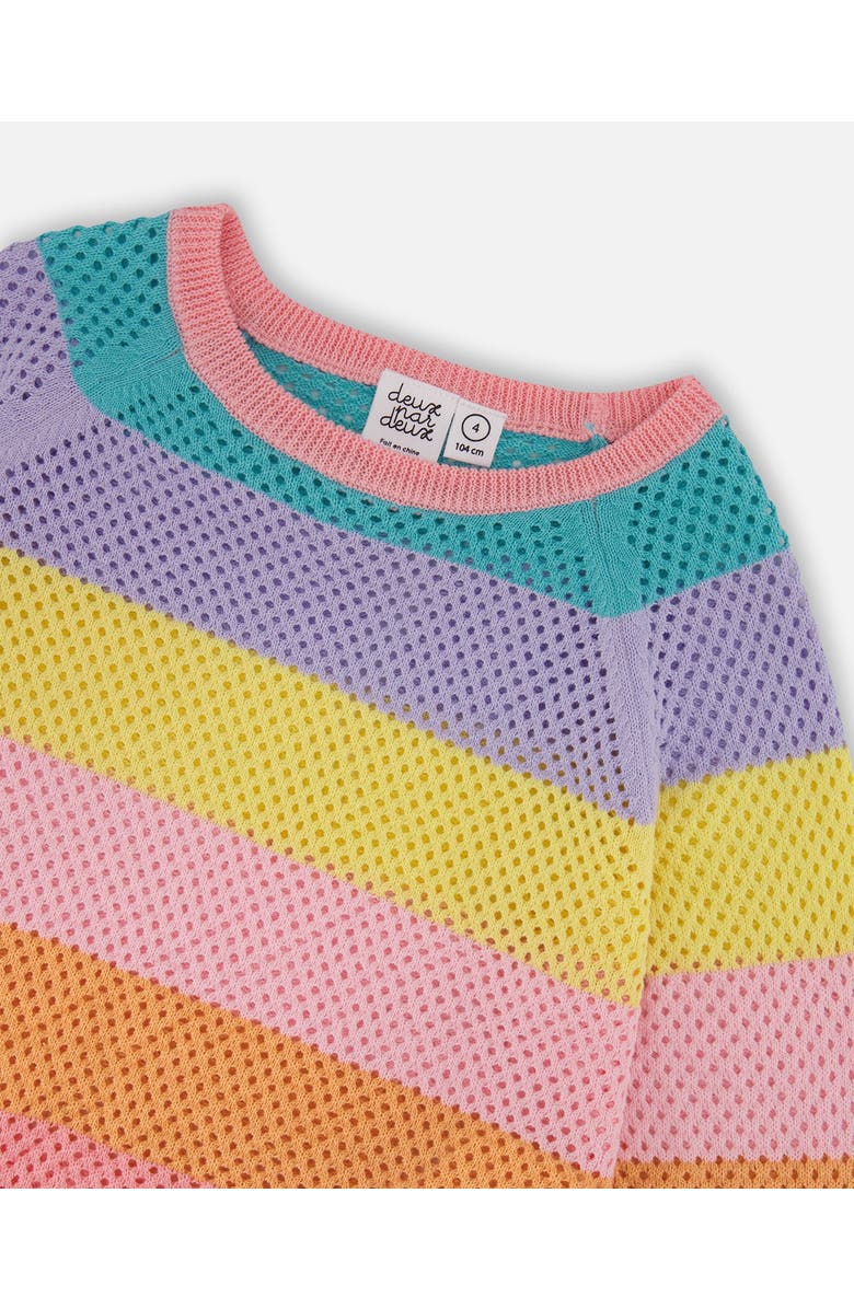 Deux par Deux Little Girl's Cotton Sweater With Fringe Multicolor Stripes, Alternate, color, 