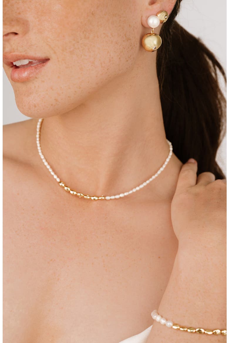 Freshwater Pearl & Cubic Zirconia Necklace, Alternate, color, GOLD