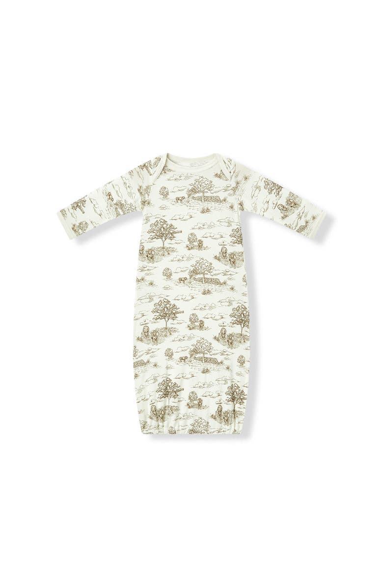 Milkbarn Luxe Stretch Newborn Gown and Hat Set, Alternate, color, Country Toile