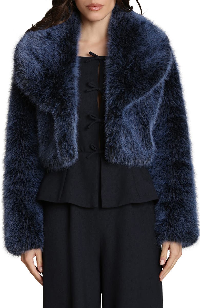 Avec Les Filles Faux Fur Crop Jacket, Alternate, color, Blue - Black