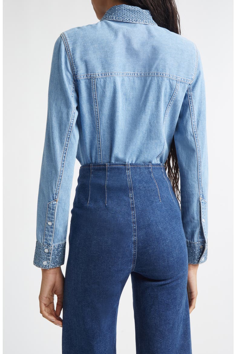 Eddie Rhinestone Trim Denim Top, Alternate, color, RIVIERA BREEZE