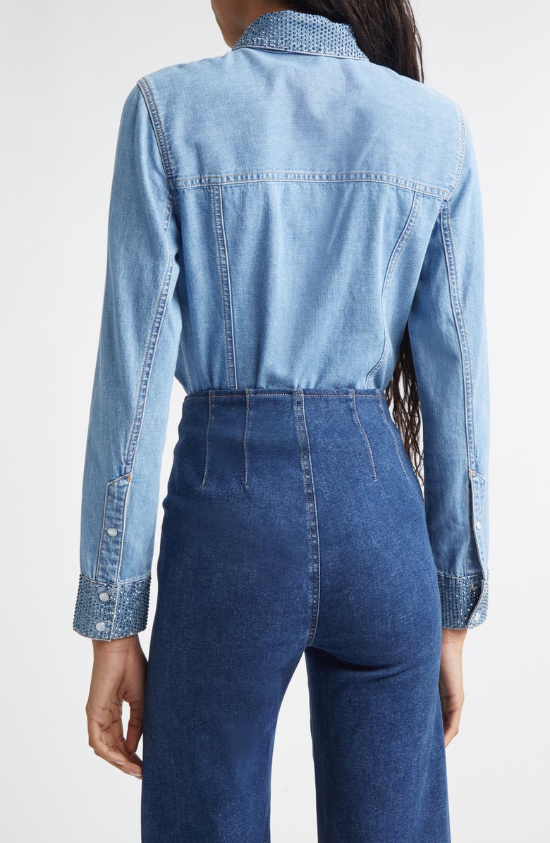 Veronica Beard Eddie Rhinestone Trim Denim Top, Alternate, color, Riviera Breeze