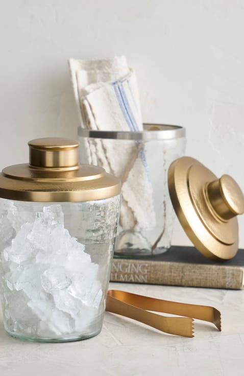 Pebbled Ice Bucket / Tongs Set