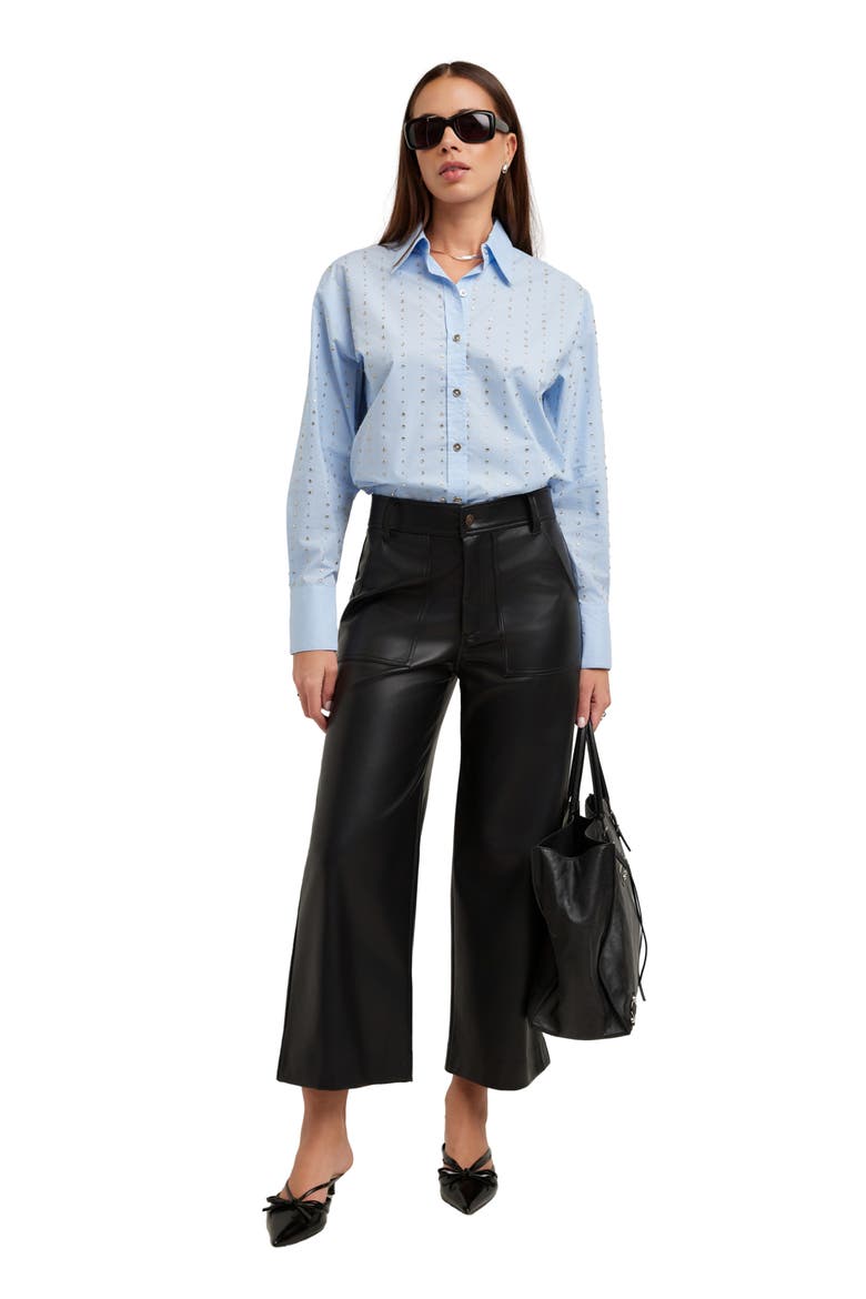 Lisa Embellished Cotton Button Up Shirt, Alternate, color, SKY BLUE