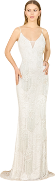 LARA New York Danika Floral Beaded Sheath Beaded Dress with Beaded Fringe