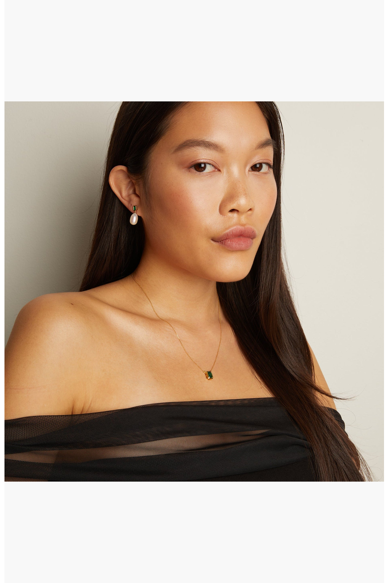 Lab Grown Emerald Heirloom Pearl Drop Earrings, Alternate, color, Yellow Vermeil