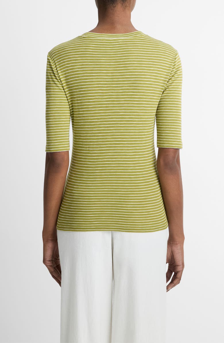 Vince Stripe Elbow Sleeve Cotton Blend Knit Top, Alternate, color, Herbaria Combo