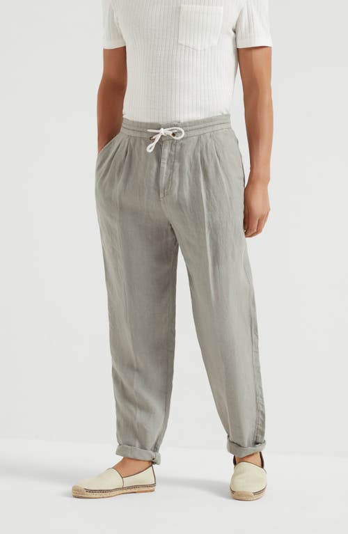 Brunello Cucinelli Leisure Fit Trousers With Drawstring In Khaki