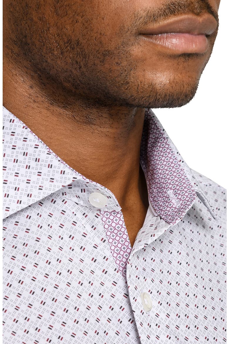 Slim Fit Duo Geo Print Performance Dress Shirt, Alternate, color, WHITE/ BLACK/ RED