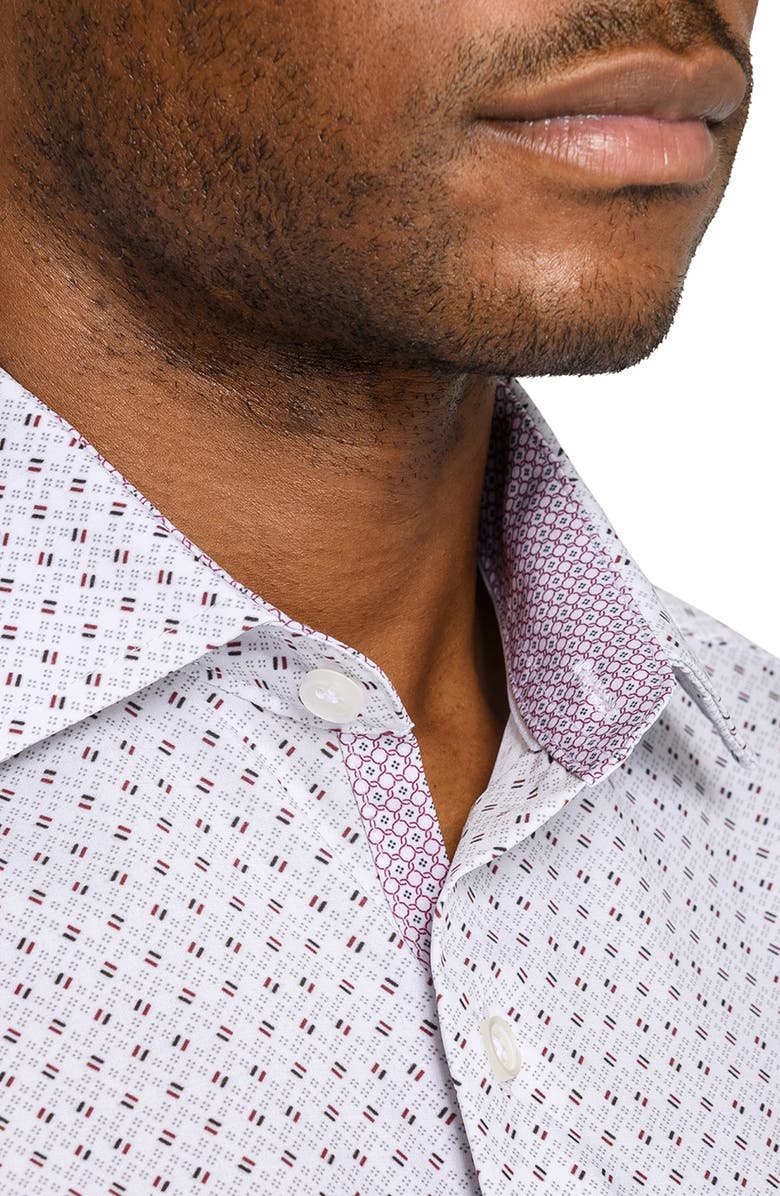 W.R.K Slim Fit Duo Geo Print Performance Dress Shirt, Alternate, color, White/ Black/ Red