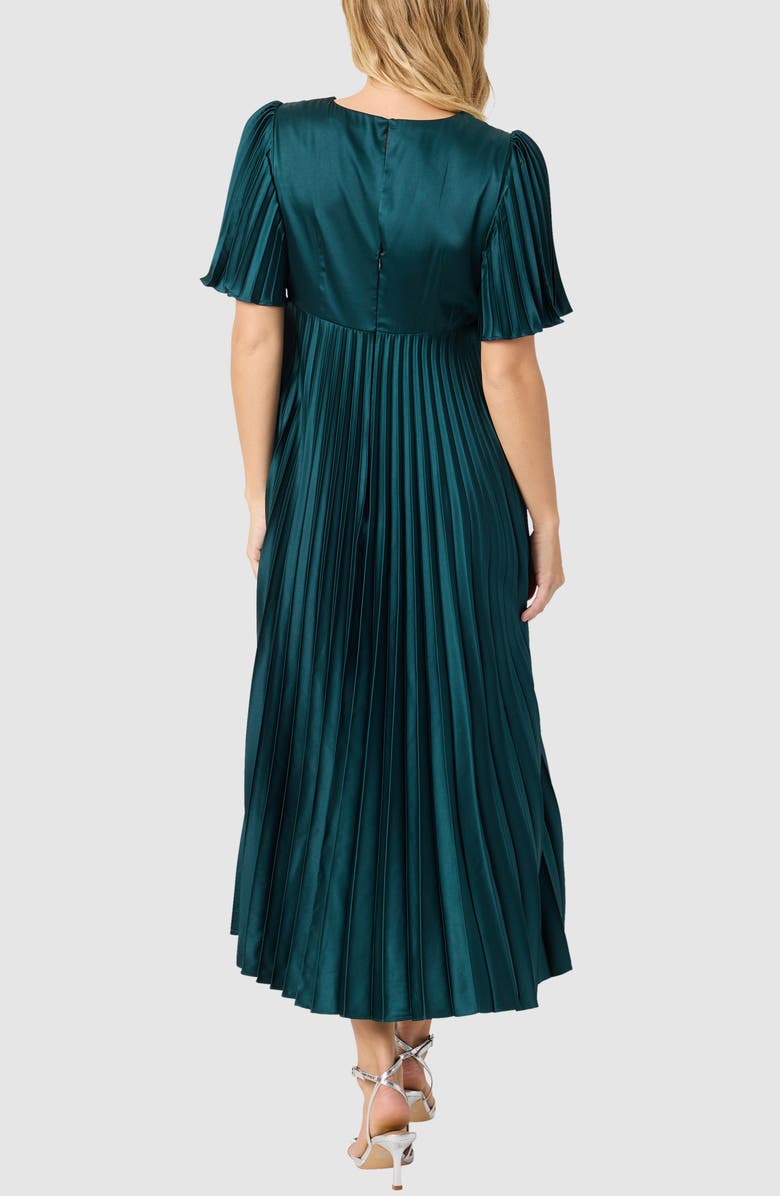 Lush Short Sleeve Pleated Satin Midi Dress, Alternate, color, Hunter