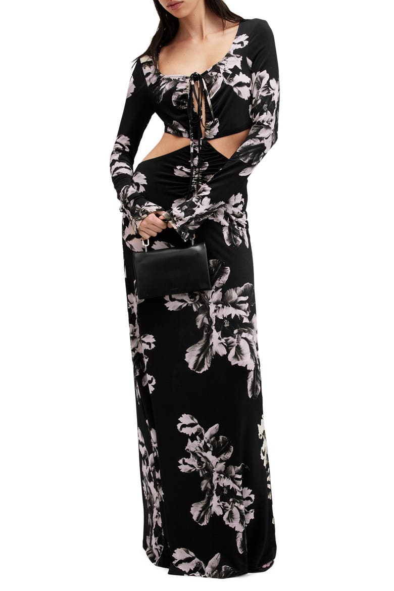 Cynthia Floral Cutout Long Sleeve Maxi Dress, Alternate, color, MONICA BLACK