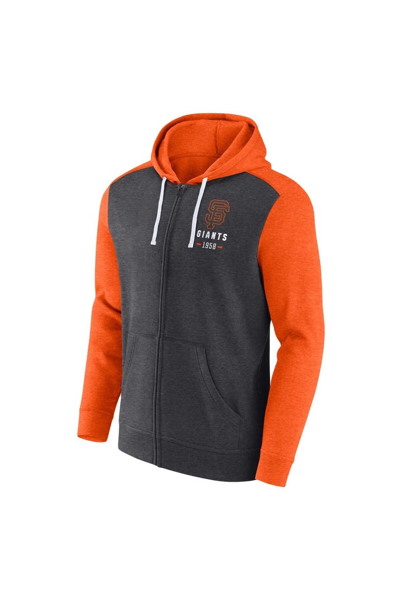 Men's Fanatics Branded Heathered Charcoal/Heathered Orange San Francisco Giants Blown Away Full-Zip Hoodie, Alternate, color, Heather Charcoal