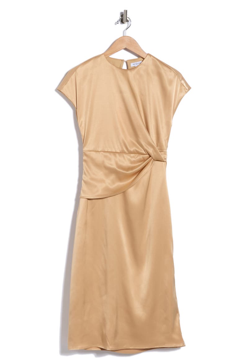 Draped Satin Midi Dress, Alternate, color, GOLD
