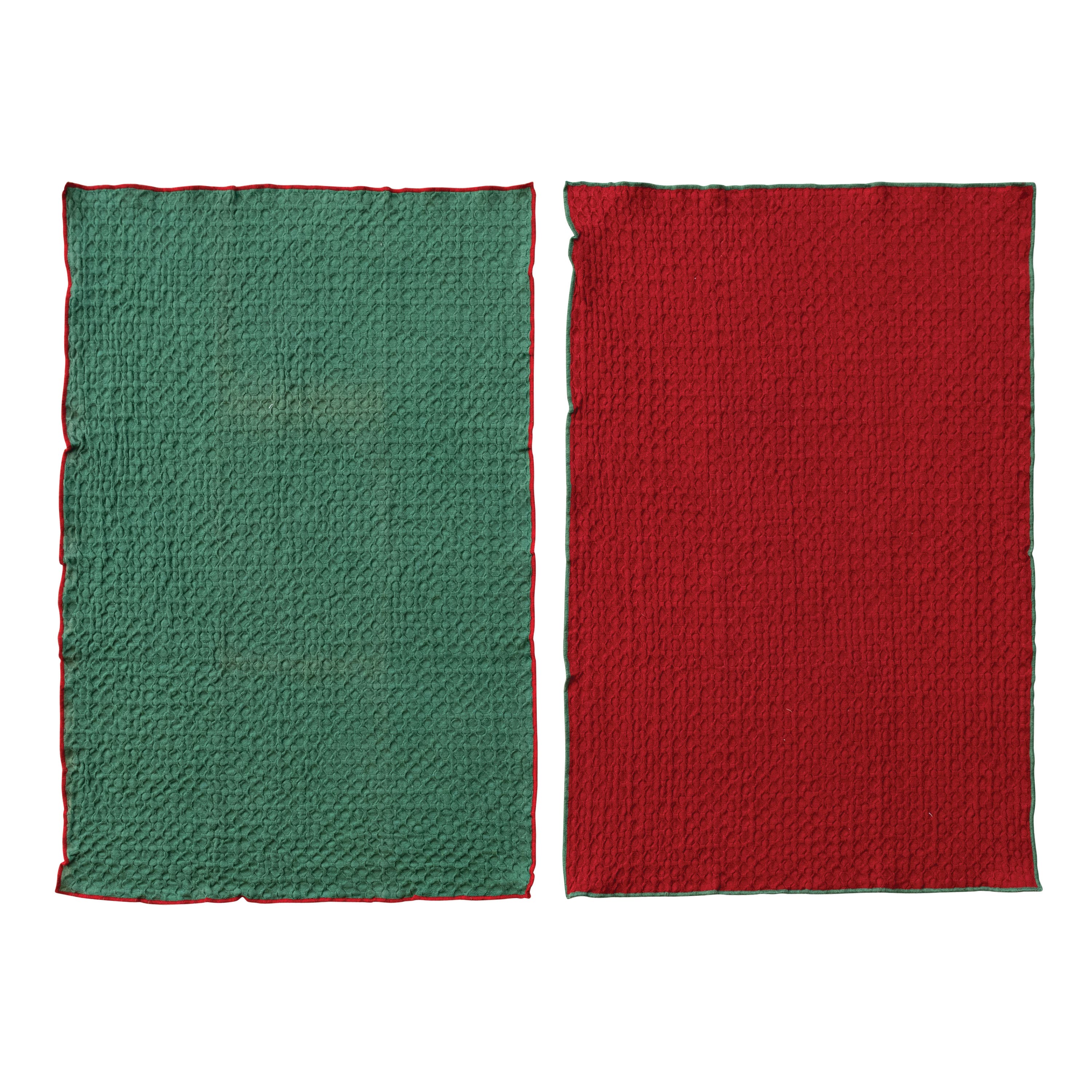 Olive Grove 4-Piece Cotton Waffle Weave Tea Towel with Colored Stitched ...