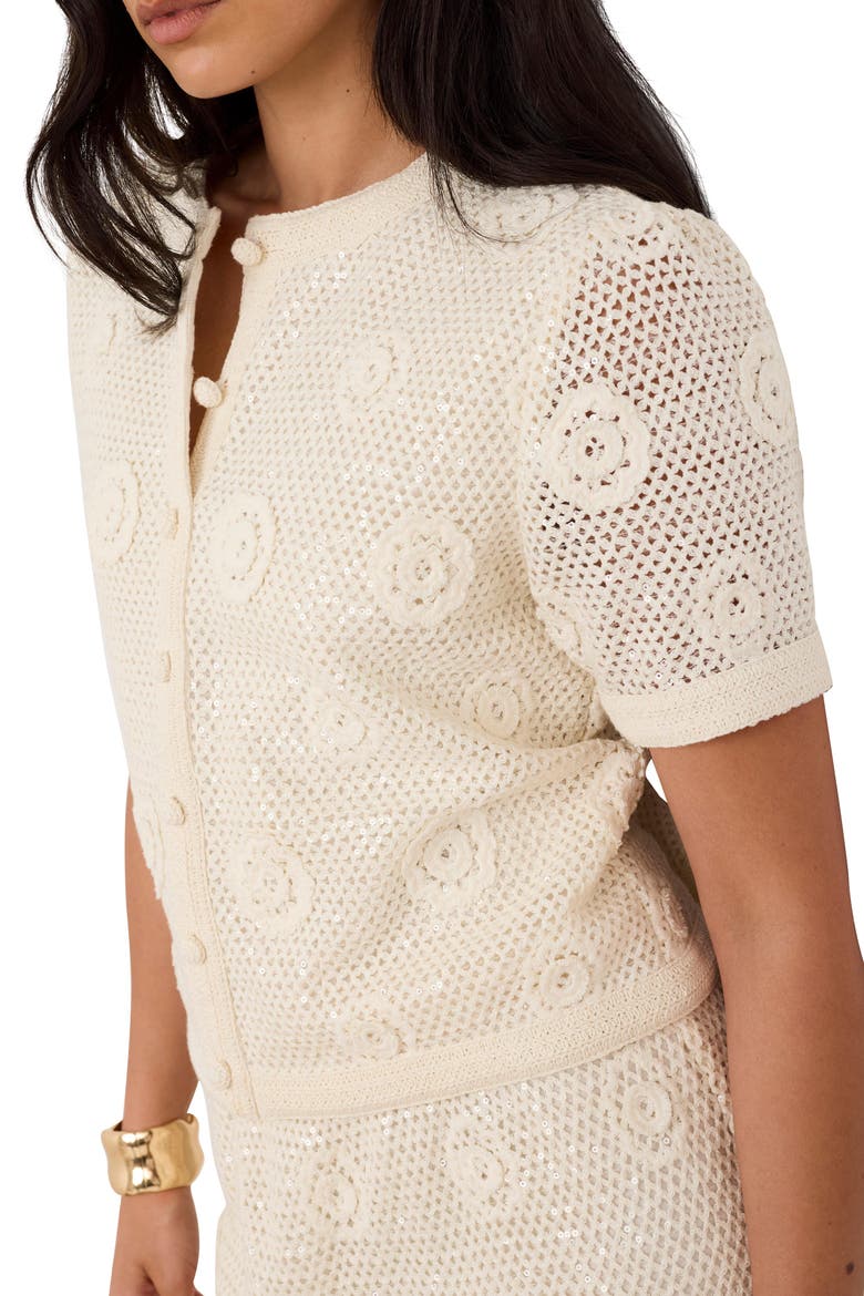 Cotton Sequin Floral Crochet Top, Alternate, color, Neutral