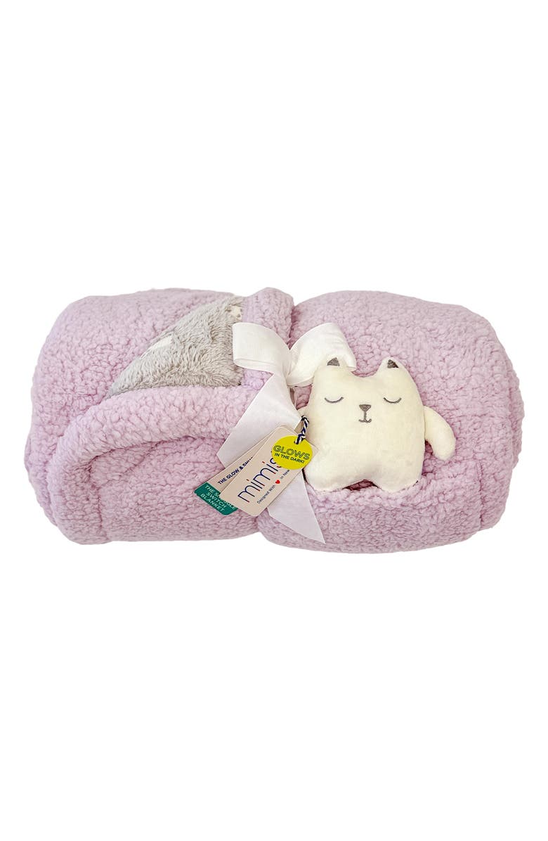 mimish Kids' Glow in the Dark Kittens Fleece Blanket & Stuffed Animal Set, Alternate, color, Pale Orchid