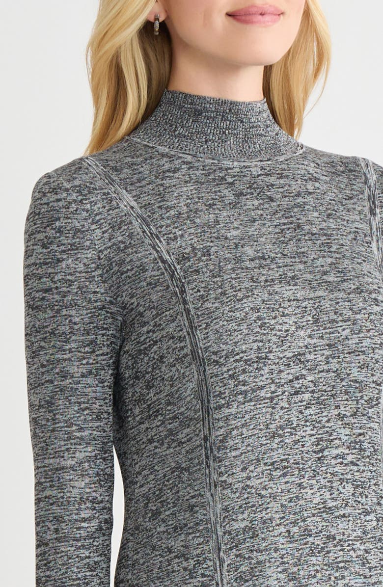 Misook Mélange Long Sleeve A-Line Knit Maxi Dress, Alternate, color, Black/ New Ivory